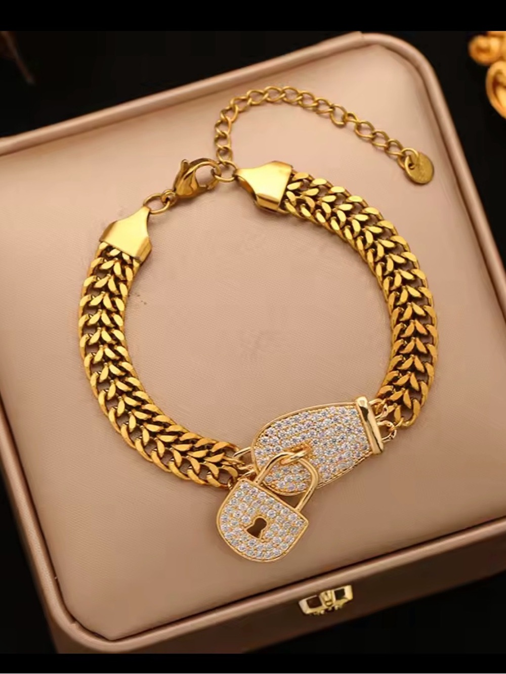 18kGold plated Crystal Padlock Chain Bracelet for Women